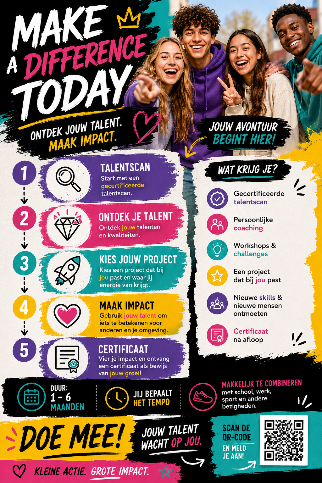 Flyer Make a Difference Today – ontdek je talent, maak impact en meld je aan.